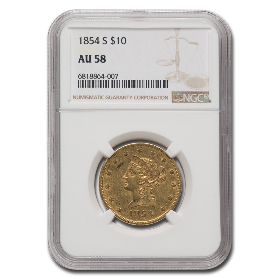 1854-S $10 Liberty Gold Eagle AU-58 NGC