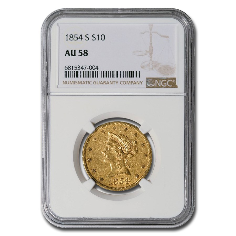 1854-S $10 Liberty Gold Eagle AU-58 NGC