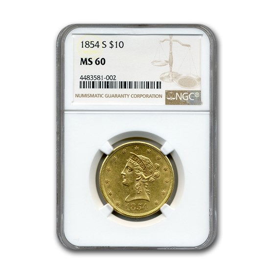 1854-S $10 Liberty Gold Eagle MS-60 NGC 1854-S $10 Liberty Gold Eagle MS-60 NGC
