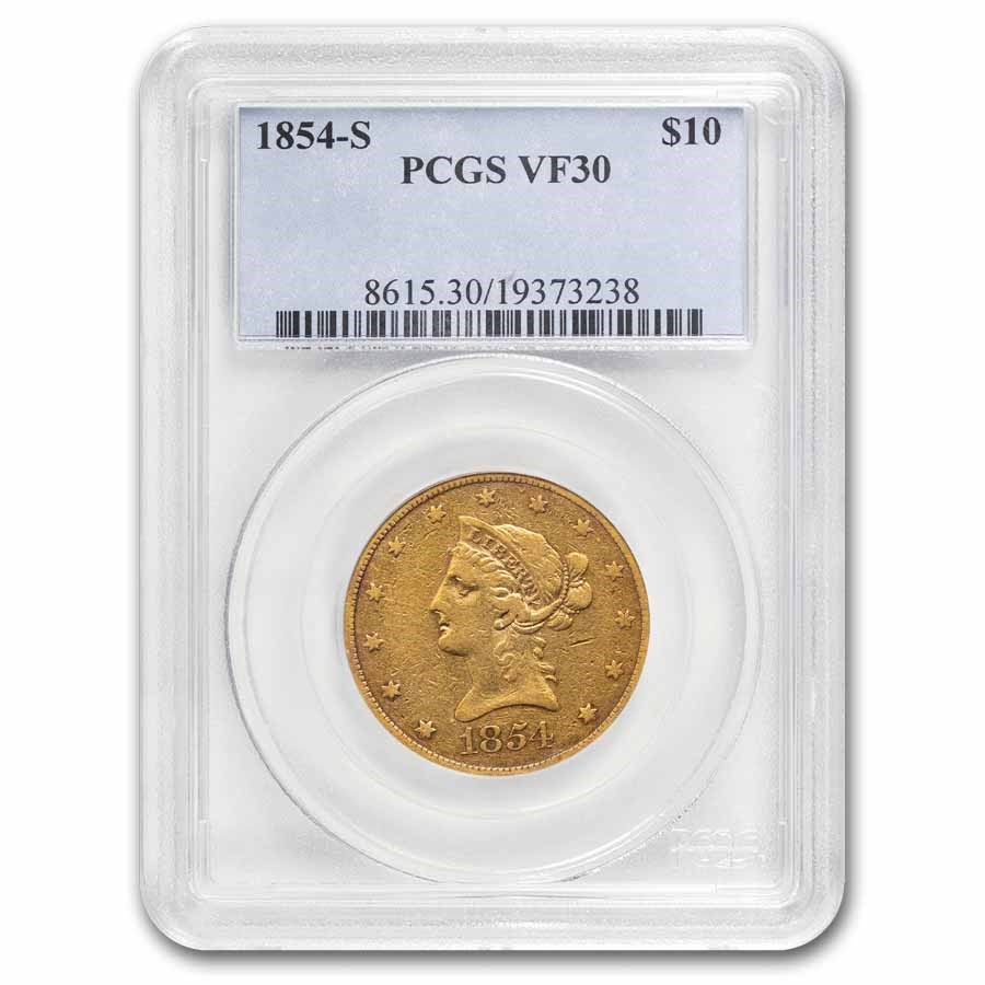 1854-S $10 Liberty Gold Eagle VF-30 PCGS
