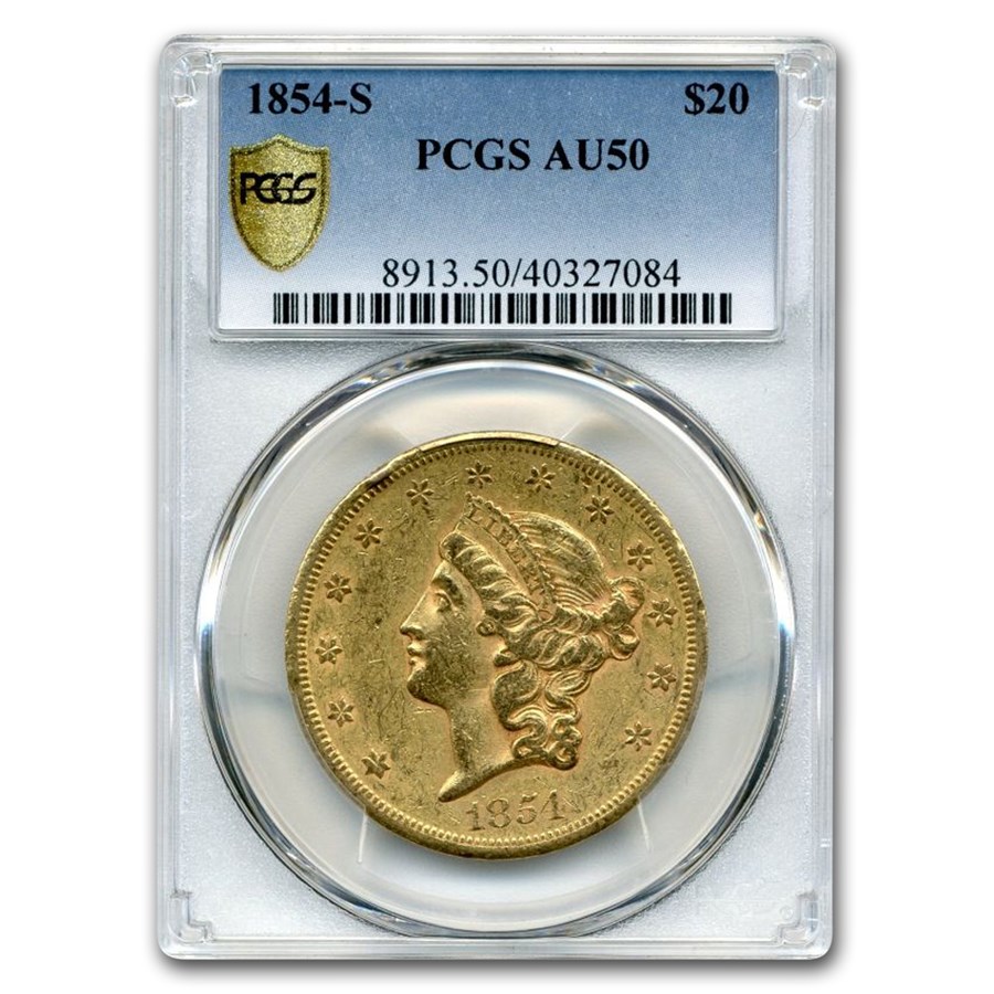 1854-S $20 Liberty Gold Double Eagle AU-50 PCGS