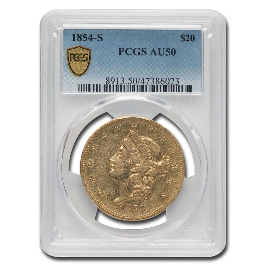 1854-S $20 Liberty Gold Double Eagle AU-50 PCGS