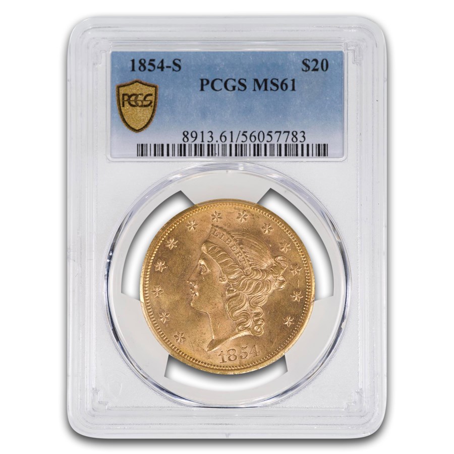 1854-S $20 Liberty Gold Double Eagle MS-61 PCGS