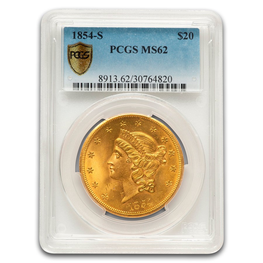 1854-S $20 Liberty Gold Double Eagle MS-62 PCGS
