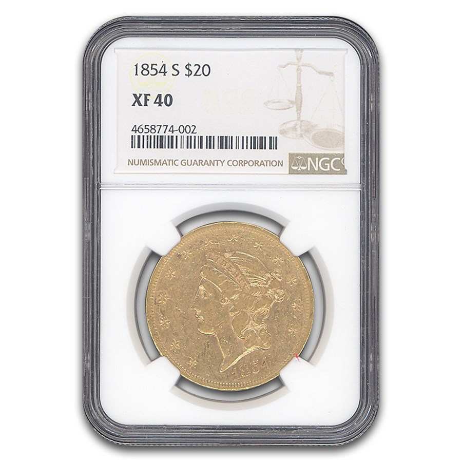 1854-S $20 Liberty Gold Double Eagle XF-40 NGC