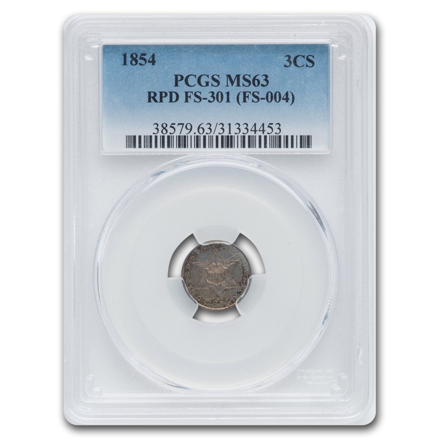 1854 Three Cent Silver MS-63 PCGS (RPD FS-301 (FS-004))