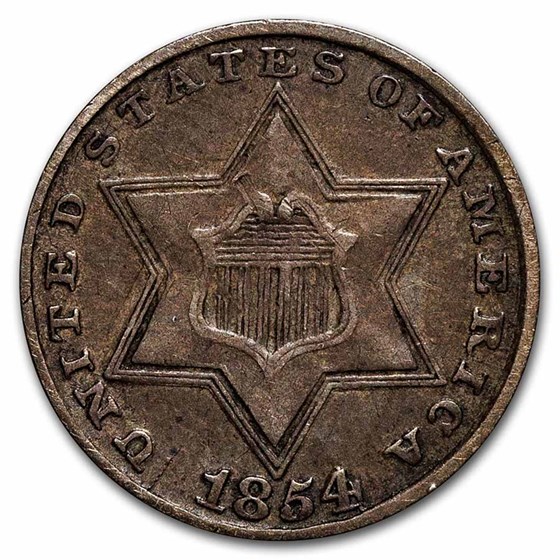 1854 Three Cent Silver XF