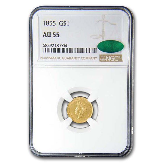 1855 $1 Indian Head Gold AU-55 NGC CAC 1855 $1 Indian Head Gold AU-55 NGC CAC