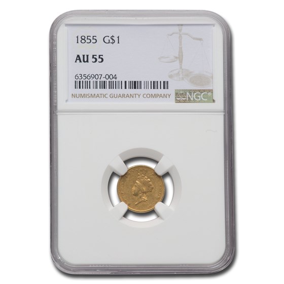 1855 $1 Indian Head Gold AU-55 NGC
