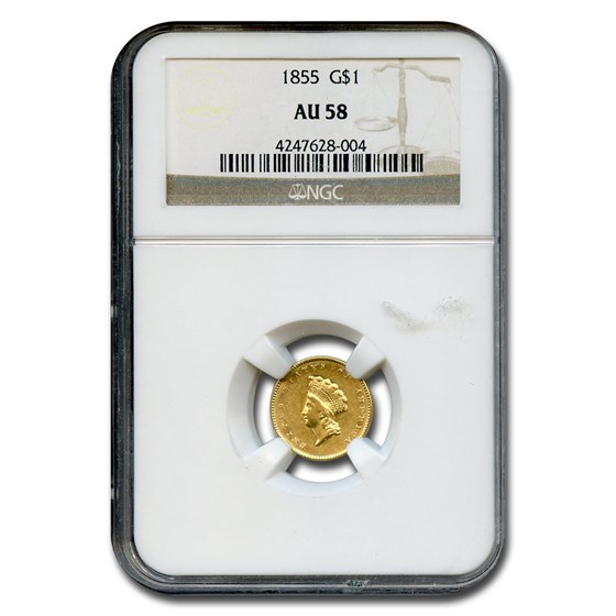 1855 $1 Indian Head Gold AU-58 NGC 1855 $1 Indian Head Gold AU-58 NGC