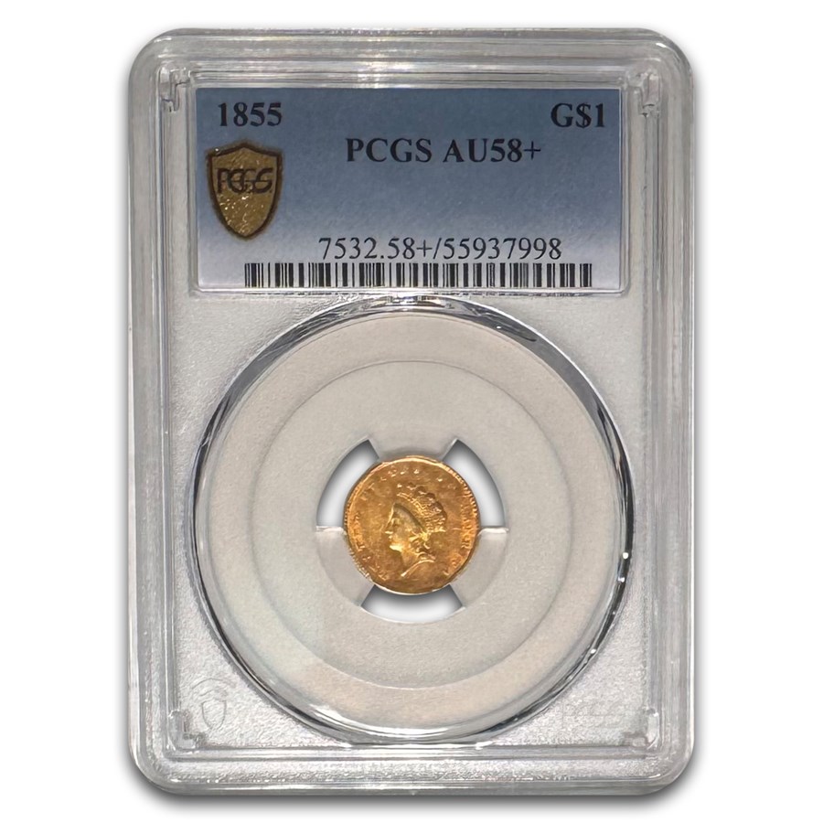1855 $1 Indian Head Gold AU-58+ PCGS