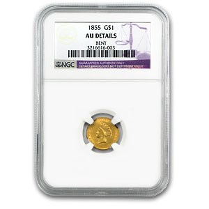 1855 $1 Indian Head Gold AU Details NGC (Bent) 1855 $1 Indian Head Gold AU Details NGC (Bent)