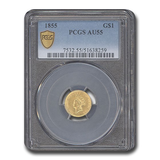 1855 $1 Indian Head Gold Dollar AU-55 PCGS 1855 $1 Indian Head Gold Dollar AU-55 PCGS