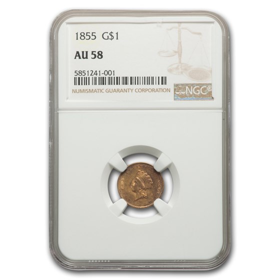 1855 $1 Indian Head Gold Dollar AU-58 NGC 1855 $1 Indian Head Gold Dollar AU-58 NGC