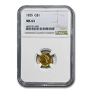 1855 $1 Indian Head Gold Dollar MS-63 NGC