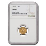 1855 $1 Indian Head Gold Dollar MS-63 NGC