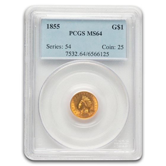 1855 $1 Indian Head Gold Dollar MS-64 PCGS