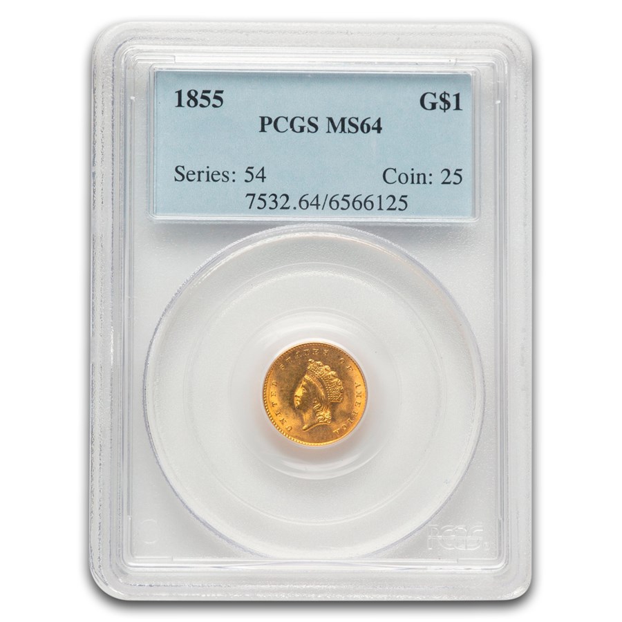 1855 $1 Indian Head Gold Dollar MS-64 PCGS
