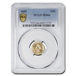 1855 $1 Indian Head Gold Dollar MS-66 PCGS