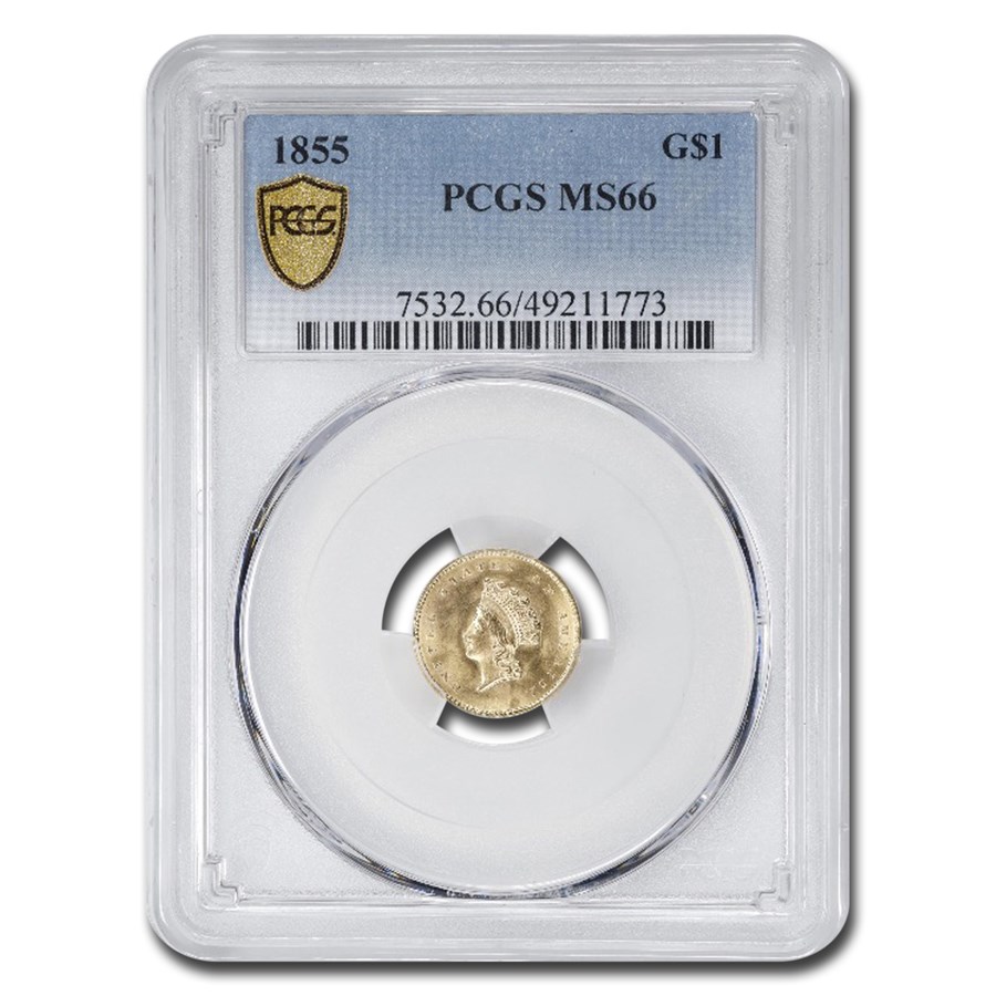 1855 $1 Indian Head Gold Dollar MS-66 PCGS