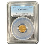 1855 $1 Indian Head Gold Dollar Type 2 MS-63 PCGS