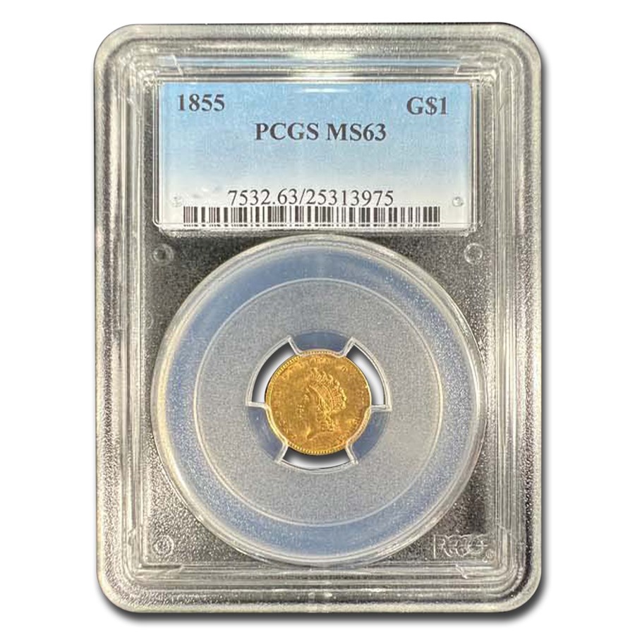 1855 $1 Indian Head Gold Dollar Type 2 MS-63 PCGS