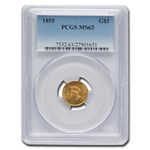 1855 $1 Indian Head Gold Dollar Type 2 MS-63 PCGS