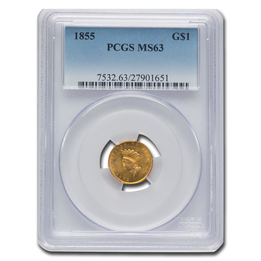 1855 $1 Indian Head Gold Dollar Type 2 MS-63 PCGS