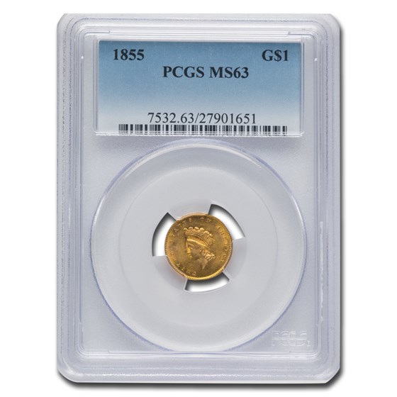 1855 $1 Indian Head Gold Dollar Type 2 MS-63 PCGS 1855 $1 Indian Head Gold Dollar Type 2 MS-63 PCGS