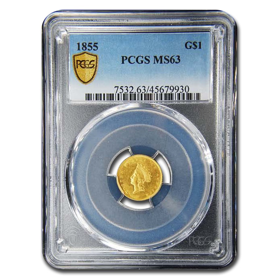 1855 $1 Indian Head Gold Dollar Type 2 MS-63 PCGS
