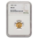 1855 $1 Indian Head Gold Dollar Type 2 MS-64 NGC