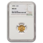 1855 $1 Indian Head Gold Dollar Type 2 MS-64 NGC