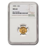 1855 $1 Indian Head Gold Dollar Type 2 MS-64 NGC