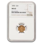 1855 $1 Indian Head Gold MS-62 NGC