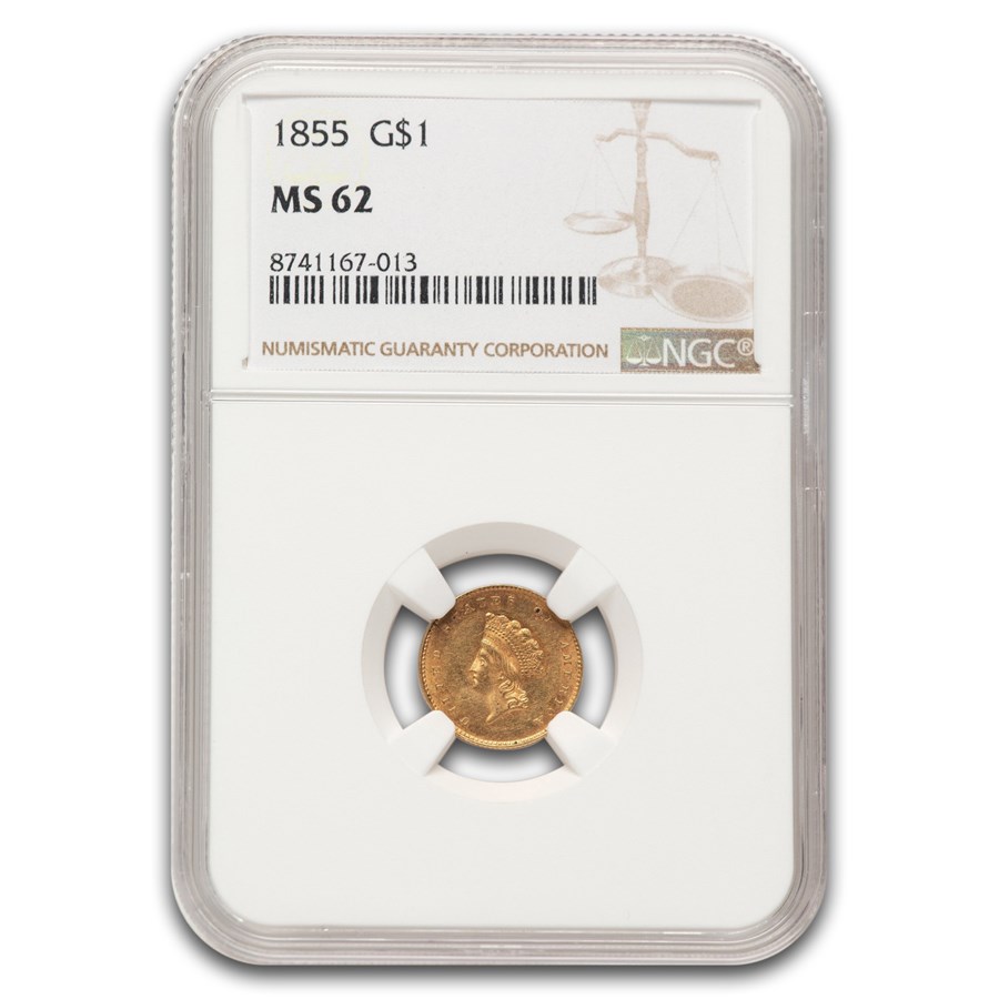 1855 $1 Indian Head Gold MS-62 NGC