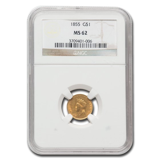 1855 $1 Indian Head Gold MS-62 NGC