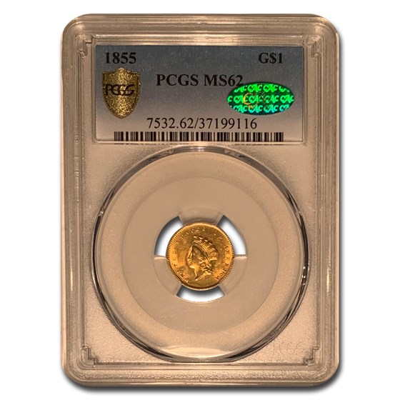 1855 $1 Indian Head Gold MS-62 PCGS CAC