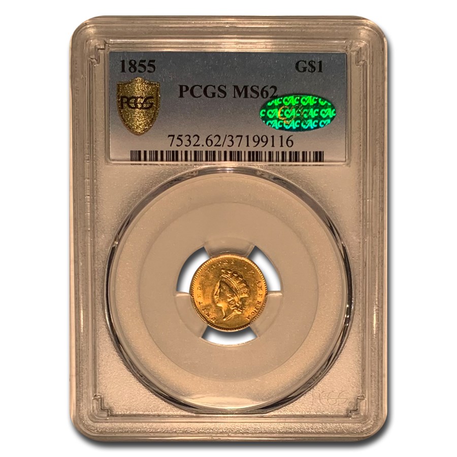 1855 $1 Indian Head Gold MS-62 PCGS CAC