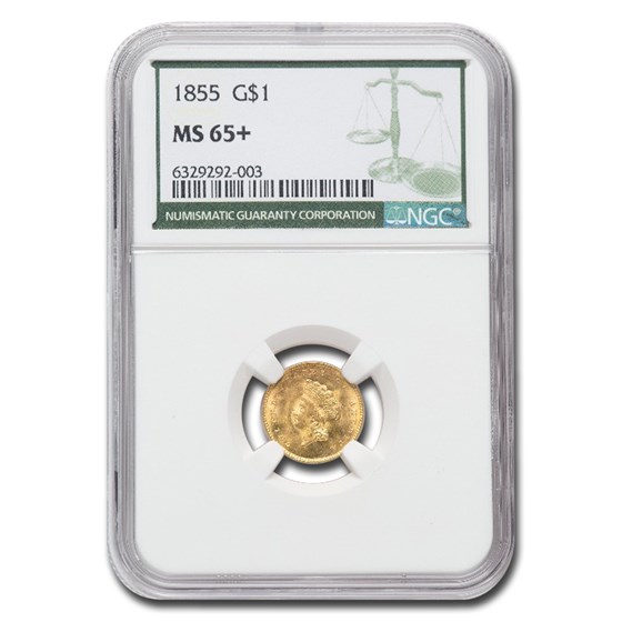 1855 $1 Indian Head Gold MS-65+ NGC (Green Label)