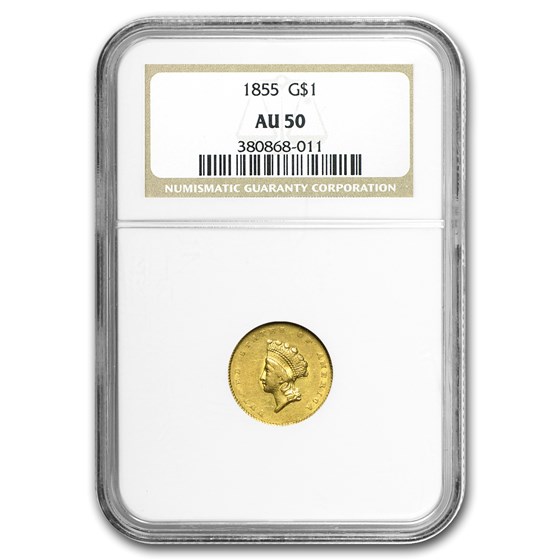 1855 $1 Indian Head Gold Type-2 AU-50 NGC 1855 $1 Indian Head Gold Type-2 AU-50 NGC