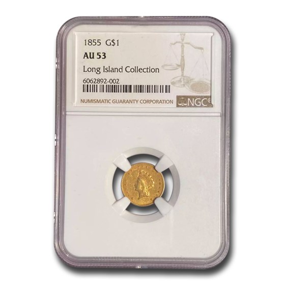 1855 $1 Indian Head Gold Type 2 AU-53 NGC