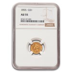 1855 $1 Indian Head Gold Type 2 AU-55 NGC