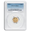1855 $1 Indian Head Gold Type 2 MS-61 PCGS