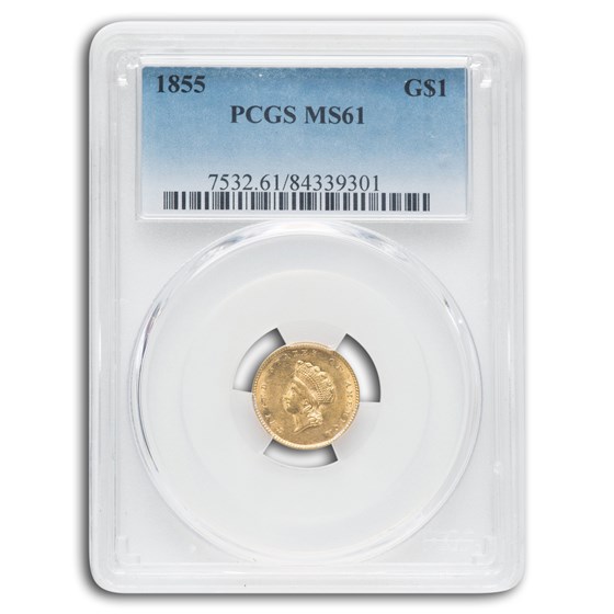 1855 $1 Indian Head Gold Type 2 MS-61 PCGS 1855 $1 Indian Head Gold Type 2 MS-61 PCGS
