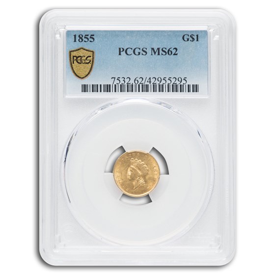 1855 $1 Indian Head Gold Type 2 MS-62 PCGS