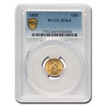 1855 $1 Indian Head Gold Type 2 MS-64 PCGS