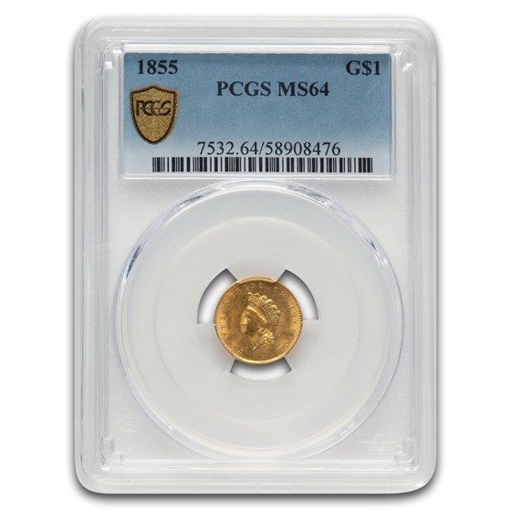 1855 $1 Indian Head Gold Type 2 MS-64 PCGS