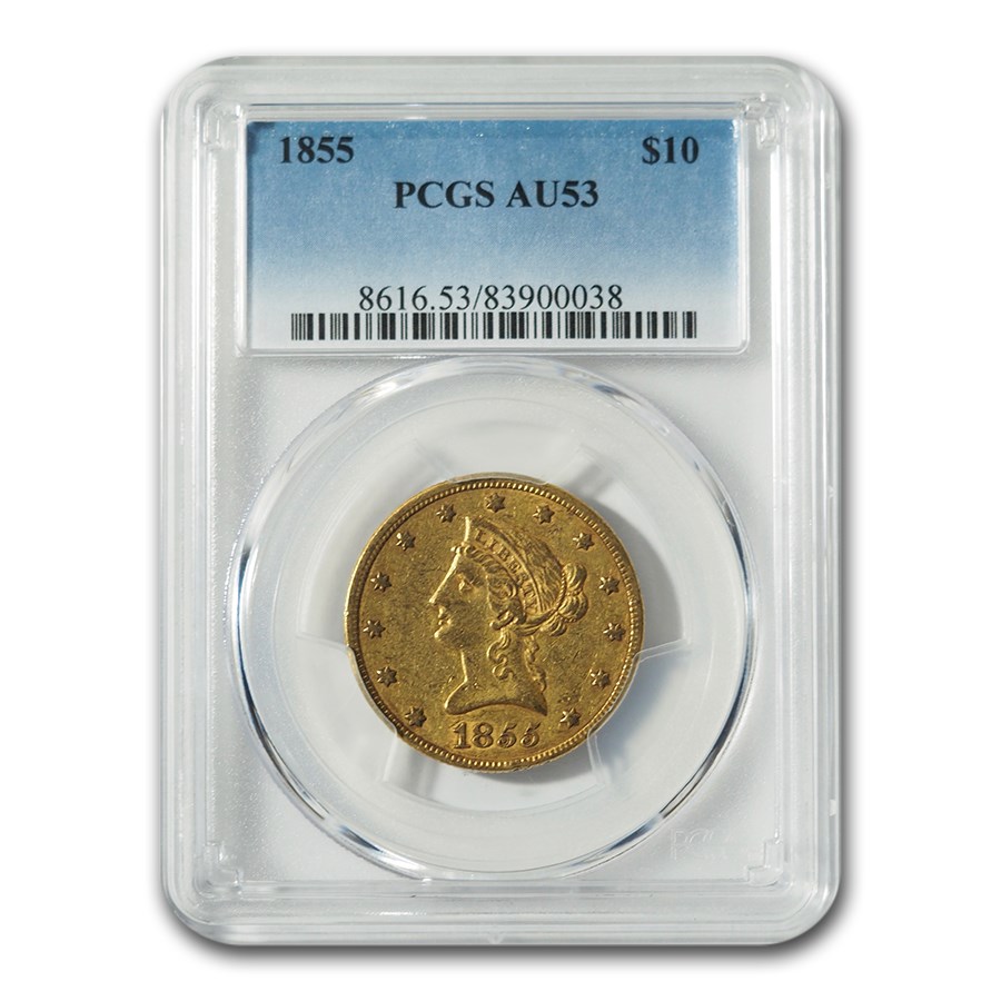 1855 $10 Liberty Gold Eagle AU-53 PCGS