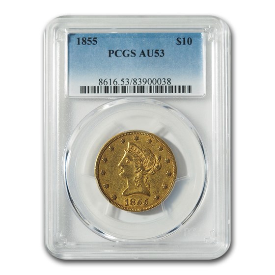 1855 $10 Liberty Gold Eagle AU-53 PCGS 1855 $10 Liberty Gold Eagle AU-53 PCGS