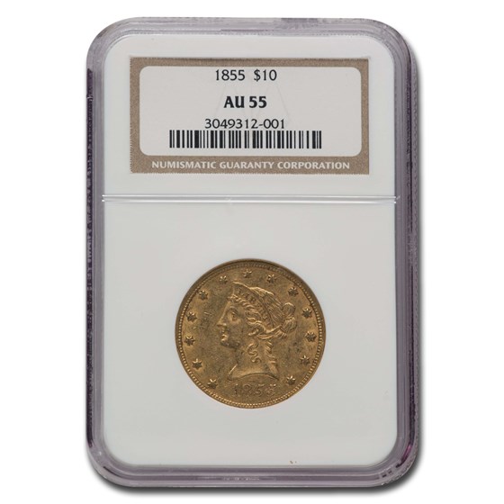 1855 $10 Liberty Gold Eagle AU-55 NGC 1855 $10 Liberty Gold Eagle AU-55 NGC